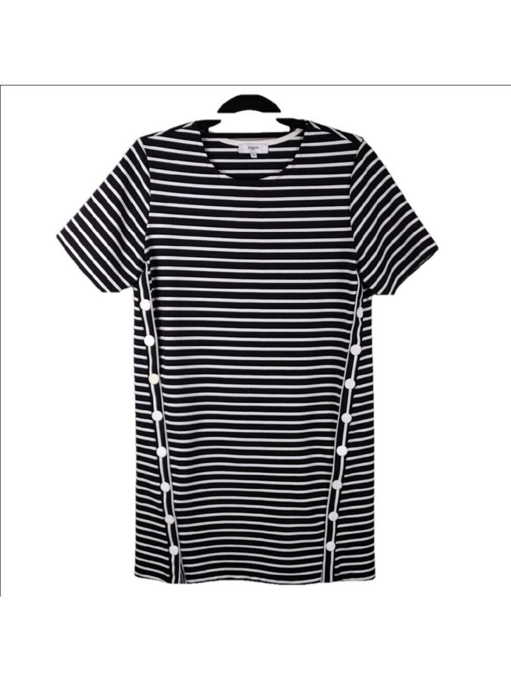 Suncoo Paris Celeste Black White Striped Short Sleeve Mini T-Shirt Dress